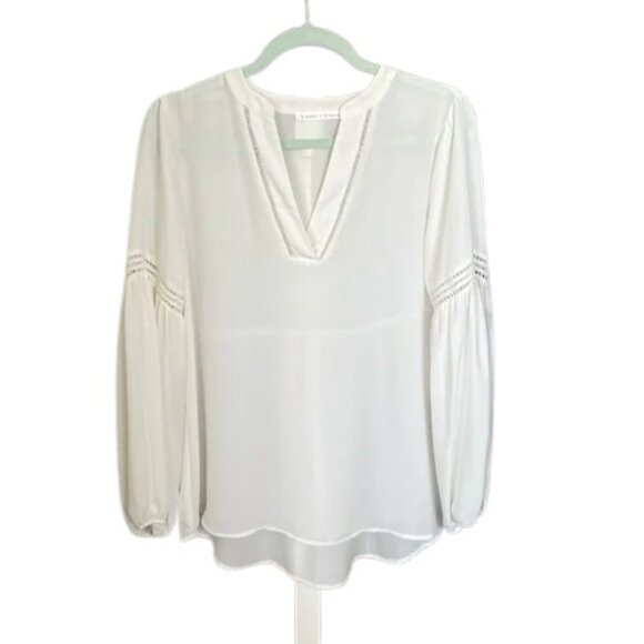 Violet + Claire white long balloon sleeve V neck blouse size M - Picture 1 of 5